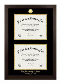University of Iowa College of Law Double Diploma Frame in Manhattan Espresso with Black & Gold Mats for document: 8 1/2"h x 11"w  , document: 8 1/2"h x 11"w  