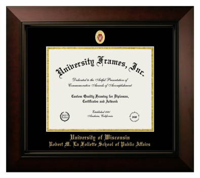 University of Wisconsin (Madison) Robert M. La Follette School of Public Affairs Diploma Frame in Legacy Black Cherry with Black & Gold Mats for document: 8 1/2"h x 11"w  