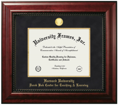 Harvard University Derek Bok Center for Teaching & Learning Diploma Frame in Executive with Gold Fillet with Black Suede Mat for document: 8 1/2"h x 11"w  