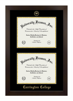 Carrington College Double Diploma Frame in Manhattan Espresso with Black & Gold Mats for document: 8 1/2"h x 11"w  , document: 8 1/2"h x 11"w  