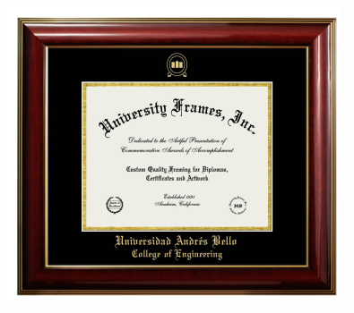 Universidad Andrés Bello College of Engineering Diploma Frame in Classic Mahogany with Gold Trim with Black & Gold Mats for document: 8 1/2"h x 11"w  