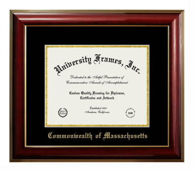 Commonwealth of Massachusetts Diploma Frame in Classic Mahogany with Gold Trim with Black & Gold Mats for document: 8 1/2"h x 11"w  
