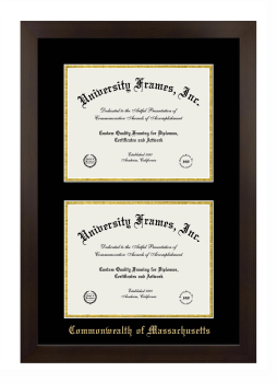 Commonwealth of Massachusetts Double Diploma Frame in Manhattan Espresso with Black & Gold Mats for document: 8 1/2"h x 11"w  , document: 8 1/2"h x 11"w  