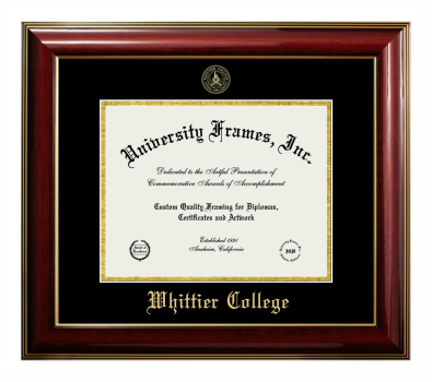 Whittier College Diploma Frame in Classic Mahogany with Gold Trim with Black & Gold Mats for document: 8 1/2"h x 11"w  