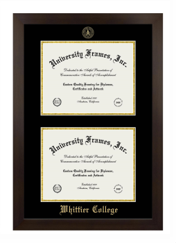 Whittier College Double Diploma Frame in Manhattan Espresso with Black & Gold Mats for document: 8 1/2"h x 11"w  , document: 8 1/2"h x 11"w  