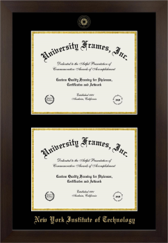 New York Institute of Technology Double Diploma Frame in Manhattan Espresso with Black & Gold Mats for document: 8 1/2"h x 11"w  , document: 8 1/2"h x 11"w  