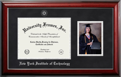 New York Institute of Technology Diploma with 5 x 7 Portrait Frame in Classic Mahogany with Silver Trim with Black Suede & Silver Mats for document: 8 1/2"h x 11"w  