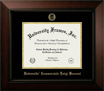 Universita Commerciale Luigi Bocconi Diploma Frame in Legacy Black Cherry with Black & Gold Mats for document: 8 1/2"h x 11"w  