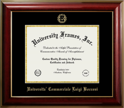 Universita Commerciale Luigi Bocconi Diploma Frame in Classic Mahogany with Gold Trim with Black & Gold Mats for document: 8 1/2"h x 11"w  