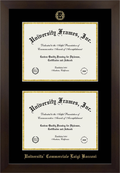 Universita Commerciale Luigi Bocconi Double Diploma Frame in Manhattan Espresso with Black & Gold Mats for document: 8 1/2"h x 11"w  , document: 8 1/2"h x 11"w  