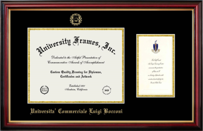 Universita Commerciale Luigi Bocconi Diploma with Announcement Frame in Petite Mahogany with Gold Trim with Black & Gold Mats for document: 8 1/2"h x 11"w  , diploma: 7"h x 4"w  
