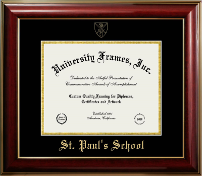 St. Paul's School Diploma Frame in Classic Mahogany with Gold Trim with Black & Gold Mats for document: 8 1/2"h x 11"w  