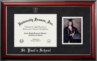 St. Paul's School Diploma with 5 x 7 Portrait Frame in Classic Mahogany with Silver Trim with Black Suede & Silver Mats for document: 8 1/2"h x 11"w  