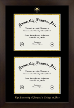 University of Virginia's College at Wise Double Diploma Frame in Manhattan Espresso with Black & Gold Mats for document: 8 1/2"h x 11"w  , document: 8 1/2"h x 11"w  