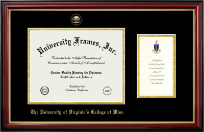 University of Virginia's College at Wise Diploma with Announcement Frame in Petite Mahogany with Gold Trim with Black & Gold Mats for document: 8 1/2"h x 11"w  , diploma: 7"h x 4"w  