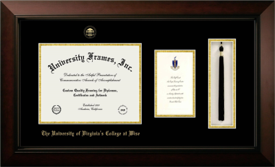 University of Virginia's College at Wise Diploma with Announcement & Tassel Box Frame in Legacy Black Cherry with Black & Gold Mats for document: 8 1/2"h x 11"w  , diploma: 7"h x 4"w  