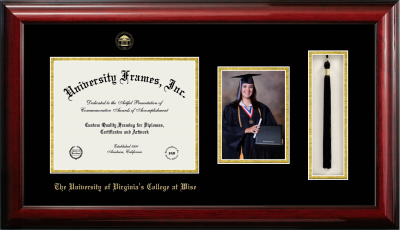 University of Virginia's College at Wise Diploma with 5 x 7 Portrait & Tassel Box Frame in Classic Mahogany with Black & Gold Mats for document: 8 1/2"h x 11"w  