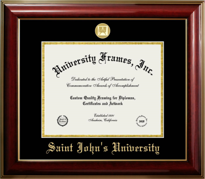 Saint John's University (Minnesota) Diploma Frame in Classic Mahogany with Gold Trim with Black & Gold Mats for document: 8 1/2"h x 11"w  