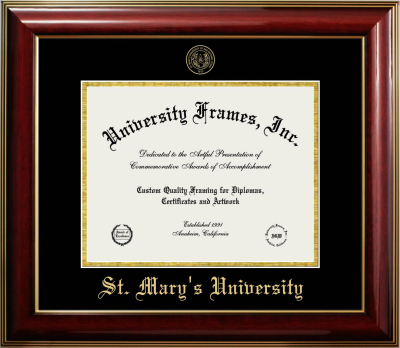 St. Mary’s University (San Antonio, TX) Diploma Frame in Classic Mahogany with Gold Trim with Black & Gold Mats for document: 8 1/2"h x 11"w  