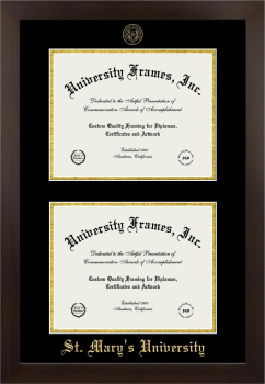 St. Mary’s University (San Antonio, TX) Double Diploma Frame in Manhattan Espresso with Black & Gold Mats for document: 8 1/2"h x 11"w  , document: 8 1/2"h x 11"w  
