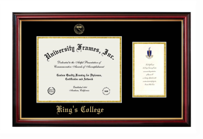 King's College (Wilkes-Barre) Diploma with Announcement Frame in Petite Mahogany with Gold Trim with Black & Gold Mats for document: 8 1/2"h x 11"w  , diploma: 7"h x 4"w  