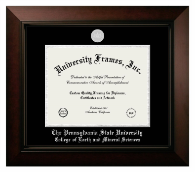 Pennsylvania State University College of Earth and Mineral Sciences Diploma Frame in Legacy Black Cherry with Black & Silver Mats for document: 8 1/2"h x 11"w  