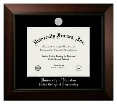 University of Houston Cullen College of Engineering Diploma Frame in Legacy Black Cherry with Black & Silver Mats for document: 8 1/2"h x 11"w  
