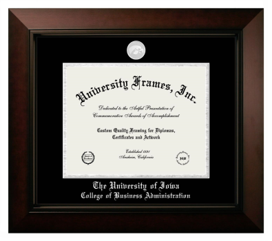 University of Iowa College of Business Administration Diploma Frame in Legacy Black Cherry with Black & Silver Mats for document: 8 1/2"h x 11"w  