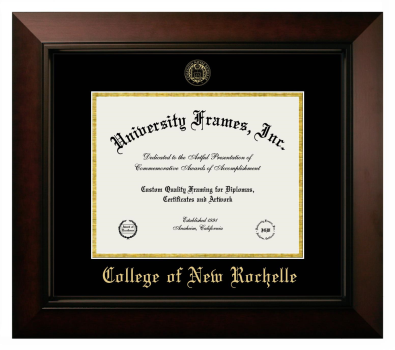 College of New Rochelle Diploma Frame in Legacy Black Cherry with Black & Gold Mats for document: 8 1/2"h x 11"w  