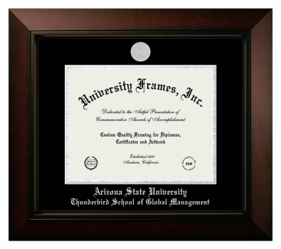 Arizona State University Thunderbird School of Global Management Diploma Frame in Legacy Black Cherry with Black & Silver Mats for document: 8 1/2"h x 11"w  