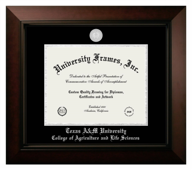 Texas A&M University College of Agriculture and Life Sciences Diploma Frame in Legacy Black Cherry with Black & Silver Mats for document: 8 1/2"h x 11"w  