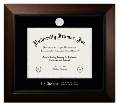 University of California Irvine The Paul Merage School of Business Diploma Frame in Legacy Black Cherry with Black & Silver Mats for document: 8 1/2"h x 11"w  