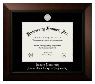 Auburn University Samuel Ginn College of Engineering Diploma Frame in Legacy Black Cherry with Black & Silver Mats for document: 8 1/2"h x 11"w  