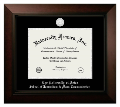 University of Iowa School of Journalism & Mass Communication Diploma Frame in Legacy Black Cherry with Black & Silver Mats for document: 8 1/2"h x 11"w  
