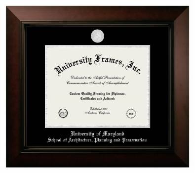 University of Maryland School of Architecture, Planning and Preservation Diploma Frame in Legacy Black Cherry with Black & Silver Mats for document: 8 1/2"h x 11"w  