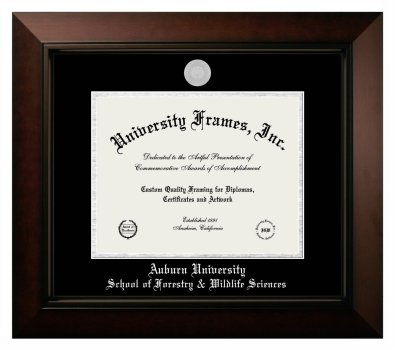 Auburn University School of Forestry & Wildlife Sciences Diploma Frame in Legacy Black Cherry with Black & Silver Mats for document: 8 1/2"h x 11"w  