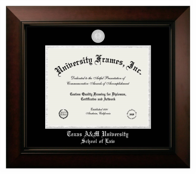 Texas A&M University School of Law Diploma Frame in Legacy Black Cherry with Black & Silver Mats for document: 8 1/2"h x 11"w  