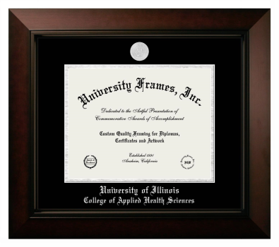 University of Illinois College of Applied Health Sciences Diploma Frame in Legacy Black Cherry with Black & Silver Mats for document: 8 1/2"h x 11"w  