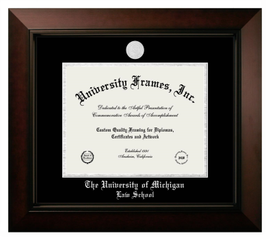 University of Michigan Law School Diploma Frame in Legacy Black Cherry with Black & Silver Mats for document: 8 1/2"h x 11"w  