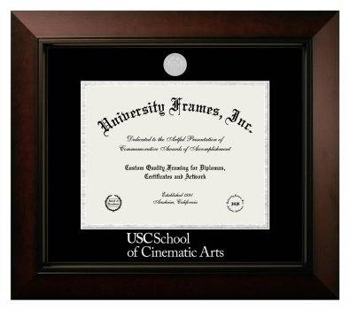University of Southern California School of Cinematic Arts Diploma Frame in Legacy Black Cherry with Black & Silver Mats for document: 8 1/2"h x 11"w  