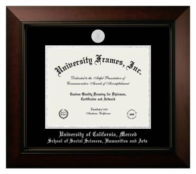 University of California, Merced School of Social Sciences, Humanities and Arts Diploma Frame in Legacy Black Cherry with Black & Silver Mats for document: 8 1/2"h x 11"w  