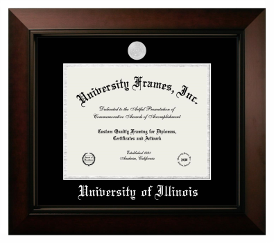 University of Illinois Diploma Frame in Legacy Black Cherry with Black & Silver Mats for document: 8 1/2"h x 11"w  