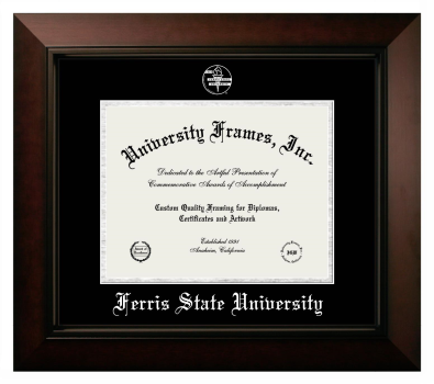 Ferris State University Diploma Frame in Legacy Black Cherry with Black & Silver Mats for document: 8 1/2"h x 11"w  