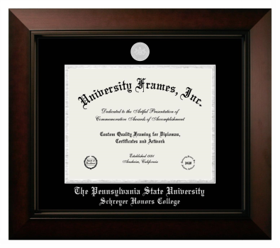 Pennsylvania State University Schreyer Honors College Diploma Frame in Legacy Black Cherry with Black & Silver Mats for document: 8 1/2"h x 11"w  