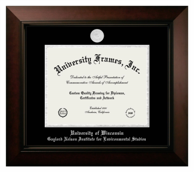 University of Wisconsin (Madison) Gaylord Nelson Institute for Environmental Studies Diploma Frame in Legacy Black Cherry with Black & Silver Mats for document: 8 1/2"h x 11"w  
