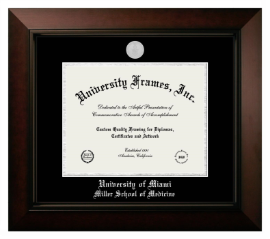 University of Miami Miller School of Medicine Diploma Frame in Legacy Black Cherry with Black & Silver Mats for document: 8 1/2"h x 11"w  