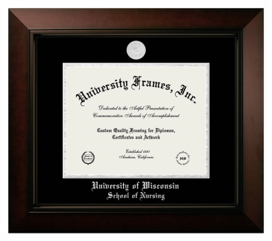 University of Wisconsin (Madison) School of Nursing Diploma Frame in Legacy Black Cherry with Black & Silver Mats for document: 8 1/2"h x 11"w  