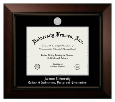Auburn University College of Architecture, Design and Construction Diploma Frame in Legacy Black Cherry with Black & Silver Mats for document: 8 1/2"h x 11"w  