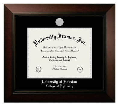 University of Houston College of Pharmacy Diploma Frame in Legacy Black Cherry with Black & Silver Mats for document: 8 1/2"h x 11"w  