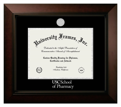 University of Southern California School of Pharmacy Diploma Frame in Legacy Black Cherry with Black & Silver Mats for document: 8 1/2"h x 11"w  